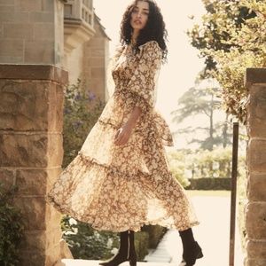 Doen Caramel Floral Maxi Dress in Ambridge Rose Mustard - Size XS